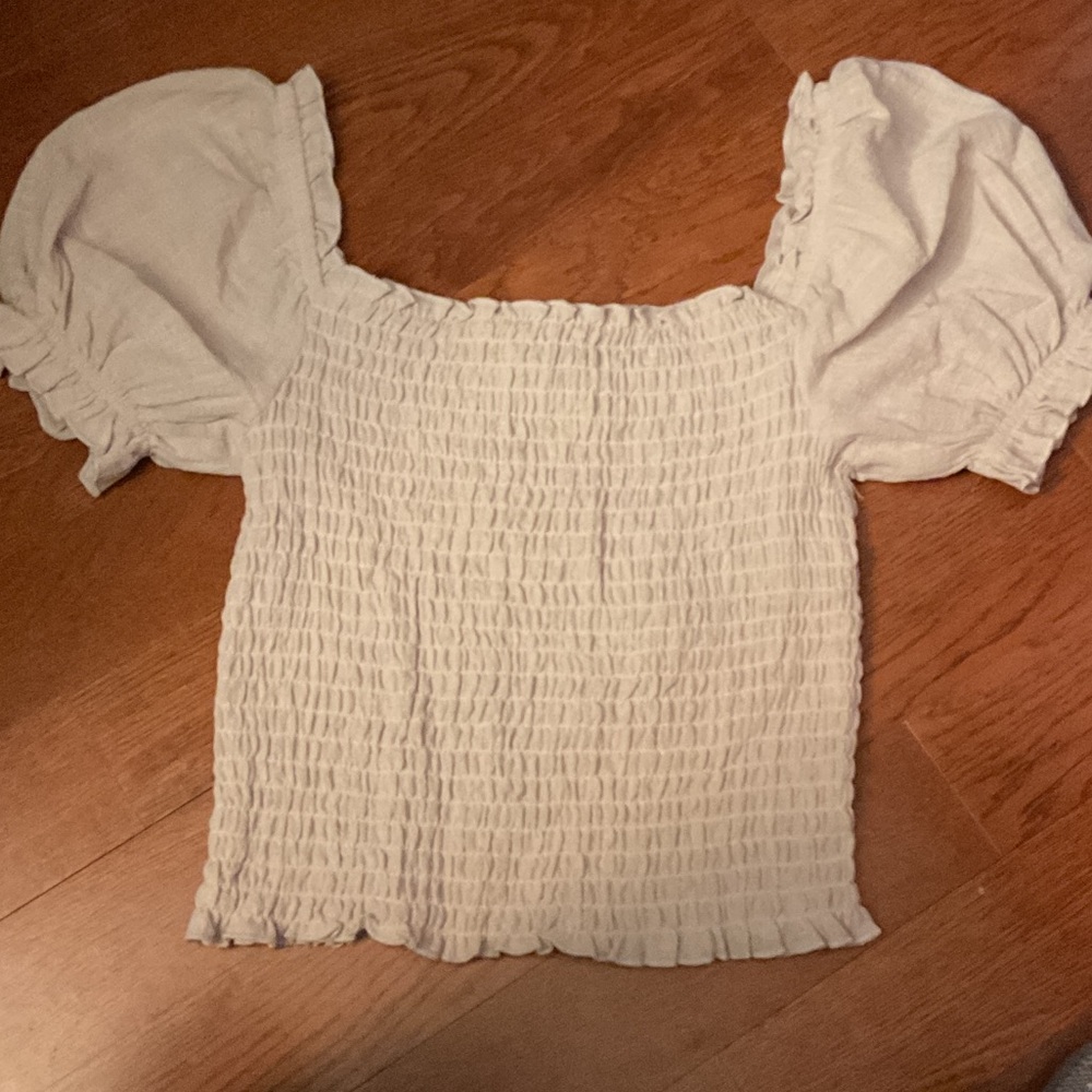 Elegant Cream Smocked Puff Sleeve Blouse